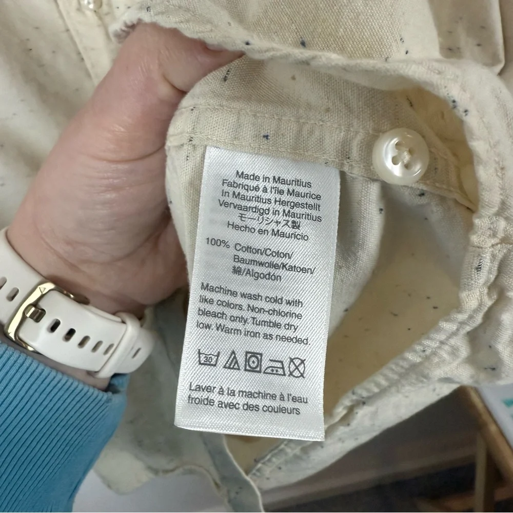 J. Crew Cream Short-Sleeve Button-Down Shirt with Subtle Speckle